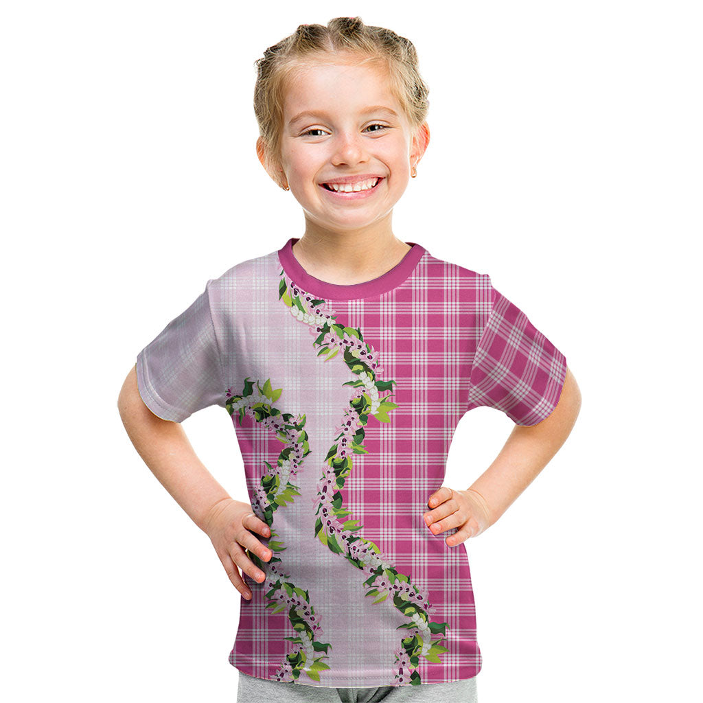 Pink Hawaii Palaka Kid T Shirt Maile Pikake Honohono Orchid Lei