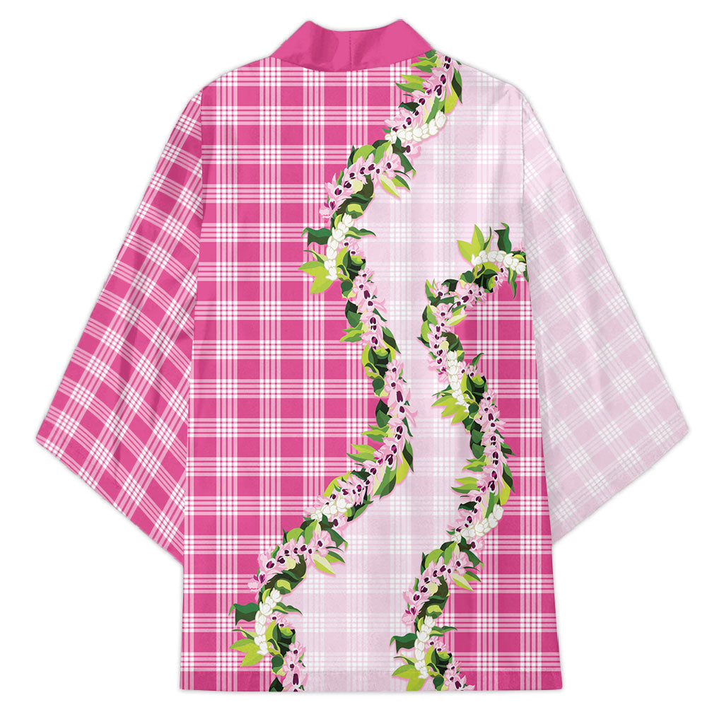Pink Hawaii Palaka Kimono Maile Pikake Honohono Orchid Lei