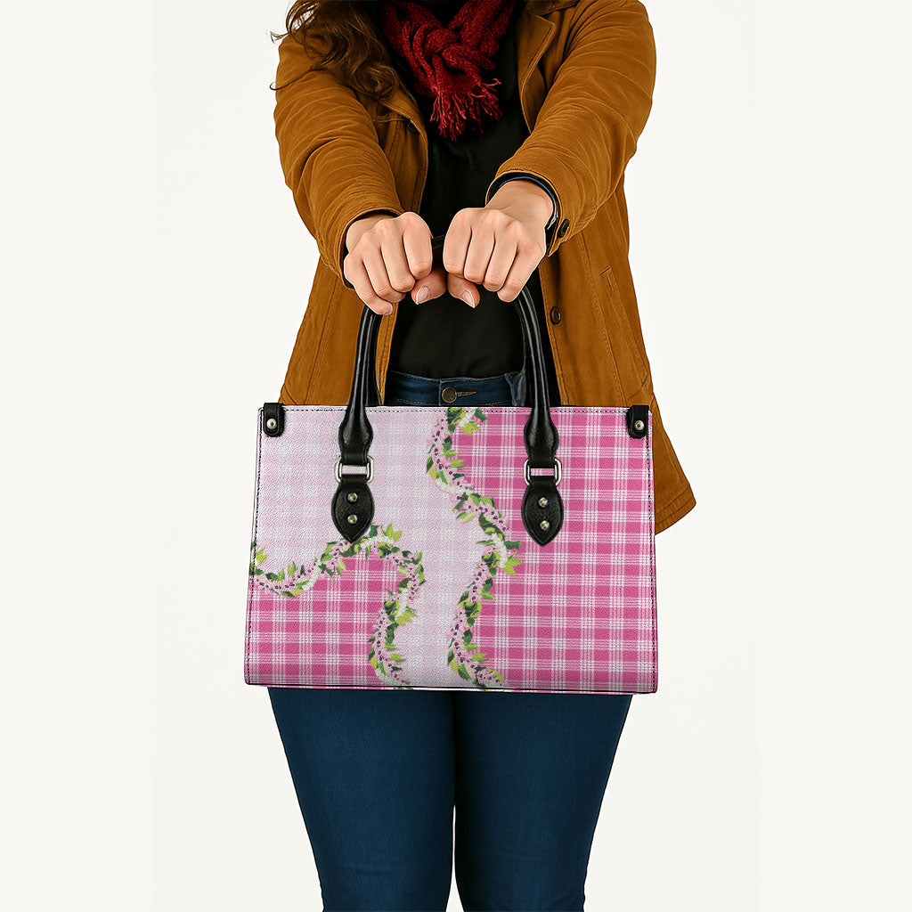 Pink Hawaii Palaka Leather Bag Maile Pikake Honohono Orchid Lei