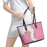 Pink Hawaii Palaka Leather Tote Bag Maile Pikake Honohono Orchid Lei
