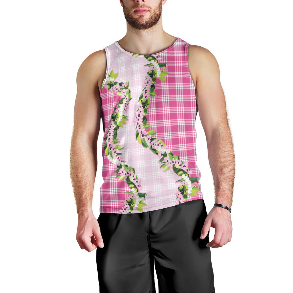Pink Hawaii Palaka Men Tank Top Maile Pikake Honohono Orchid Lei