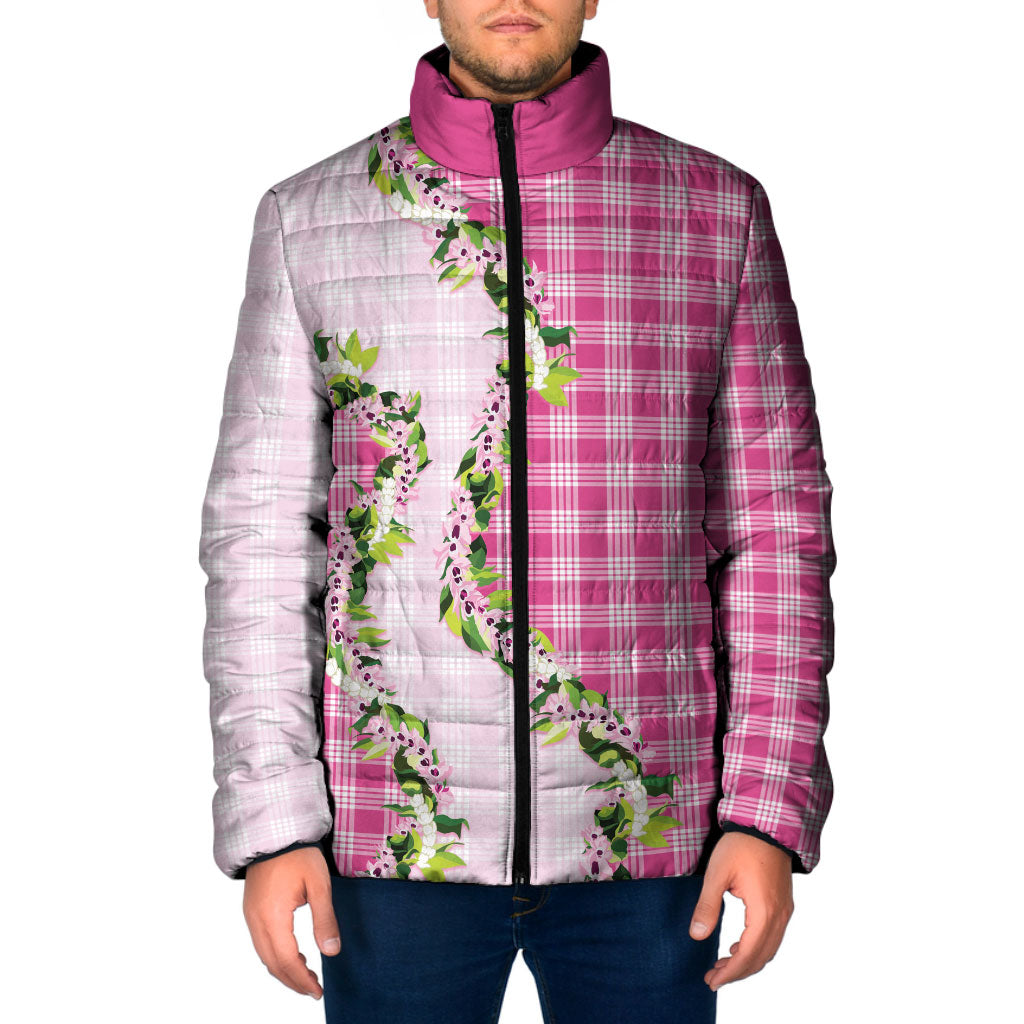 Pink Hawaii Palaka Padded Jacket Maile Pikake Honohono Orchid Lei