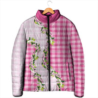 Pink Hawaii Palaka Padded Jacket Maile Pikake Honohono Orchid Lei