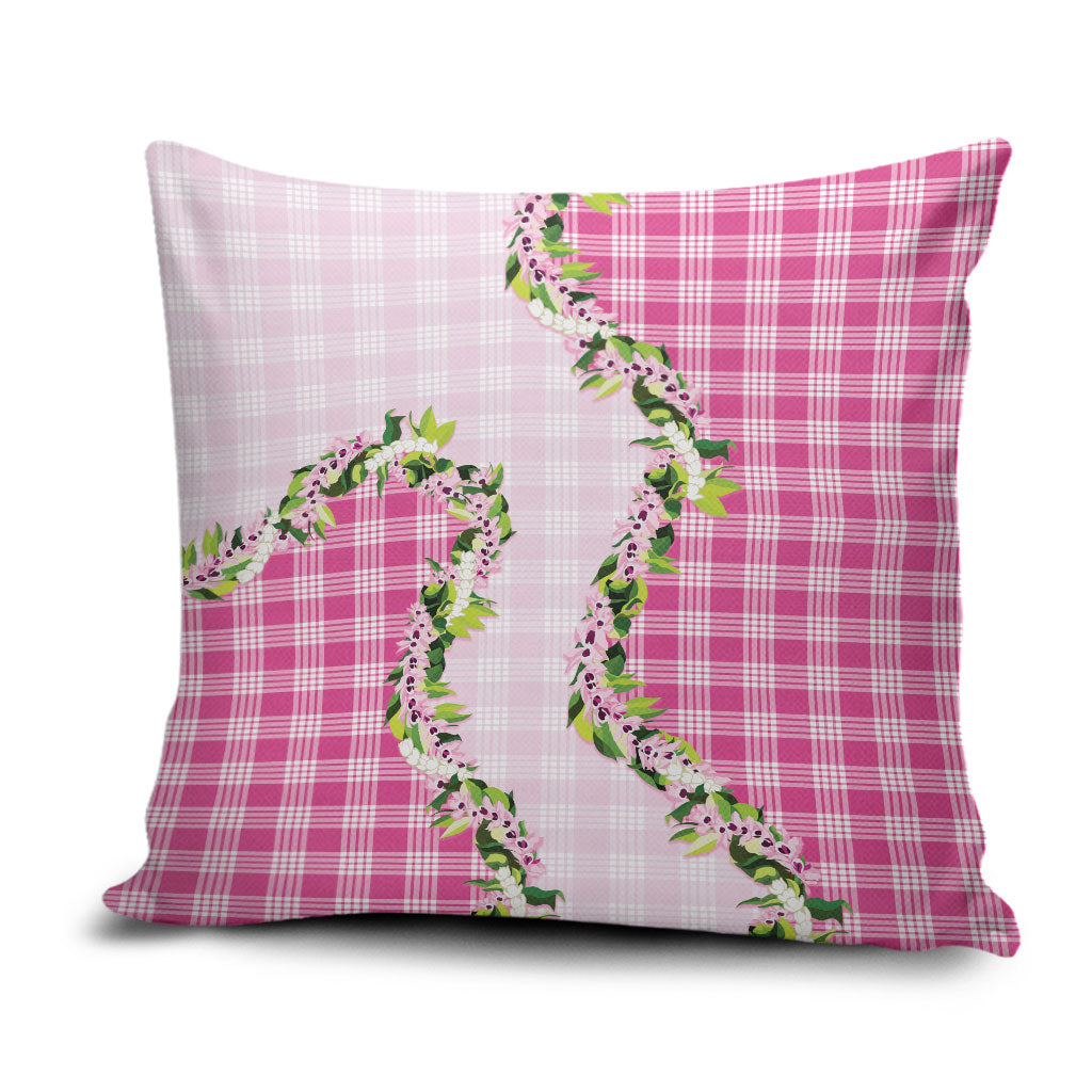 Pink Hawaii Palaka Pillow Cover Maile Pikake Honohono Orchid Lei