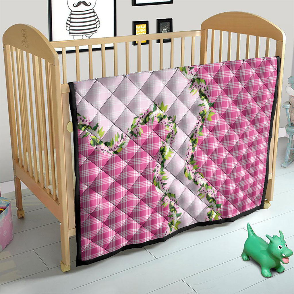 Pink Hawaii Palaka Quilt Maile Pikake Honohono Orchid Lei