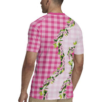Pink Hawaii Palaka Rugby Jersey Maile Pikake Honohono Orchid Lei