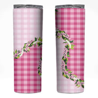 Pink Hawaii Palaka Skinny Tumbler Maile Pikake Honohono Orchid Lei