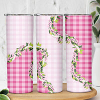 Pink Hawaii Palaka Skinny Tumbler Maile Pikake Honohono Orchid Lei