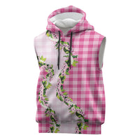 Pink Hawaii Palaka Sleeveless Hoodie Maile Pikake Honohono Orchid Lei