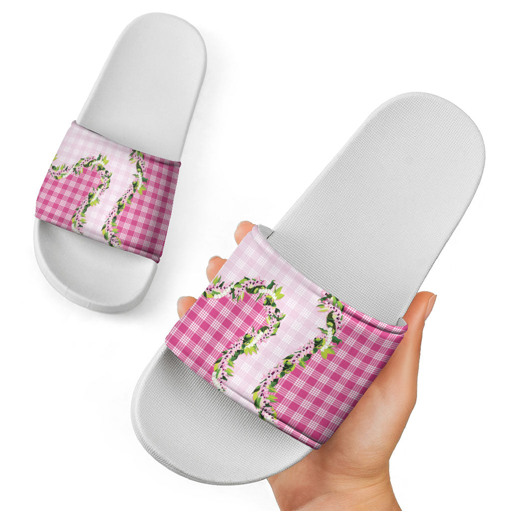 Pink Hawaii Palaka Slide Sandals Maile Pikake Honohono Orchid Lei