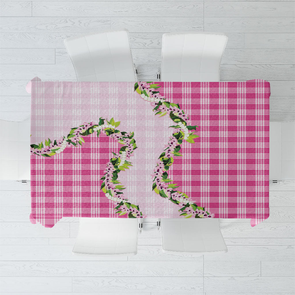 Pink Hawaii Palaka Tablecloth Maile Pikake Honohono Orchid Lei