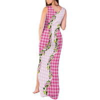 Pink Hawaii Palaka Tank Maxi Dress Maile Pikake Honohono Orchid Lei