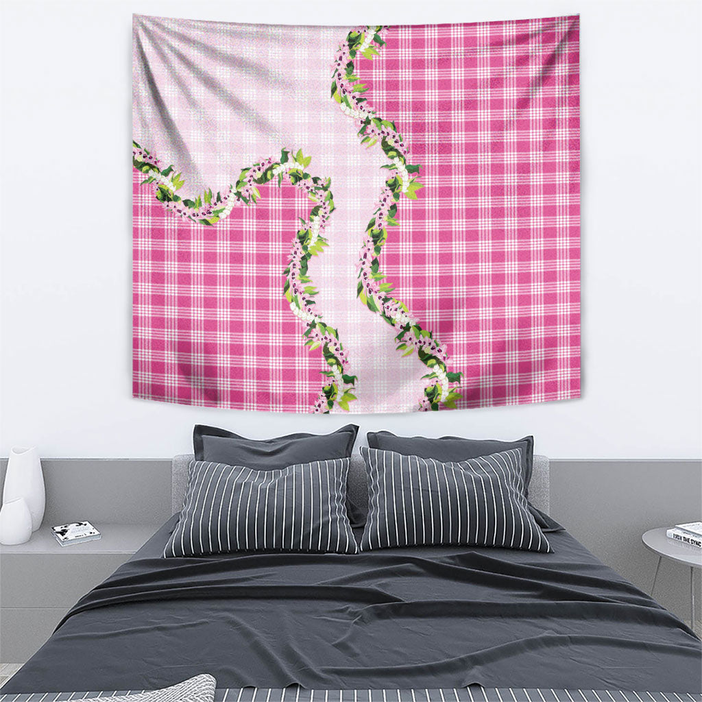 Pink Hawaii Palaka Tapestry Maile Pikake Honohono Orchid Lei