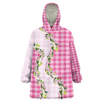 Pink Hawaii Palaka Wearable Blanket Hoodie Maile Pikake Honohono Orchid Lei