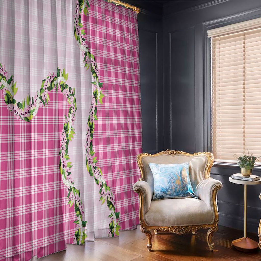 Pink Hawaii Palaka Window Curtain Maile Pikake Honohono Orchid Lei