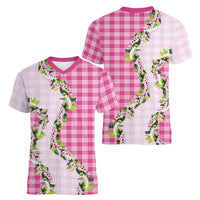 Pink Hawaii Palaka Women V-Neck T-Shirt Maile Pikake Honohono Orchid Lei