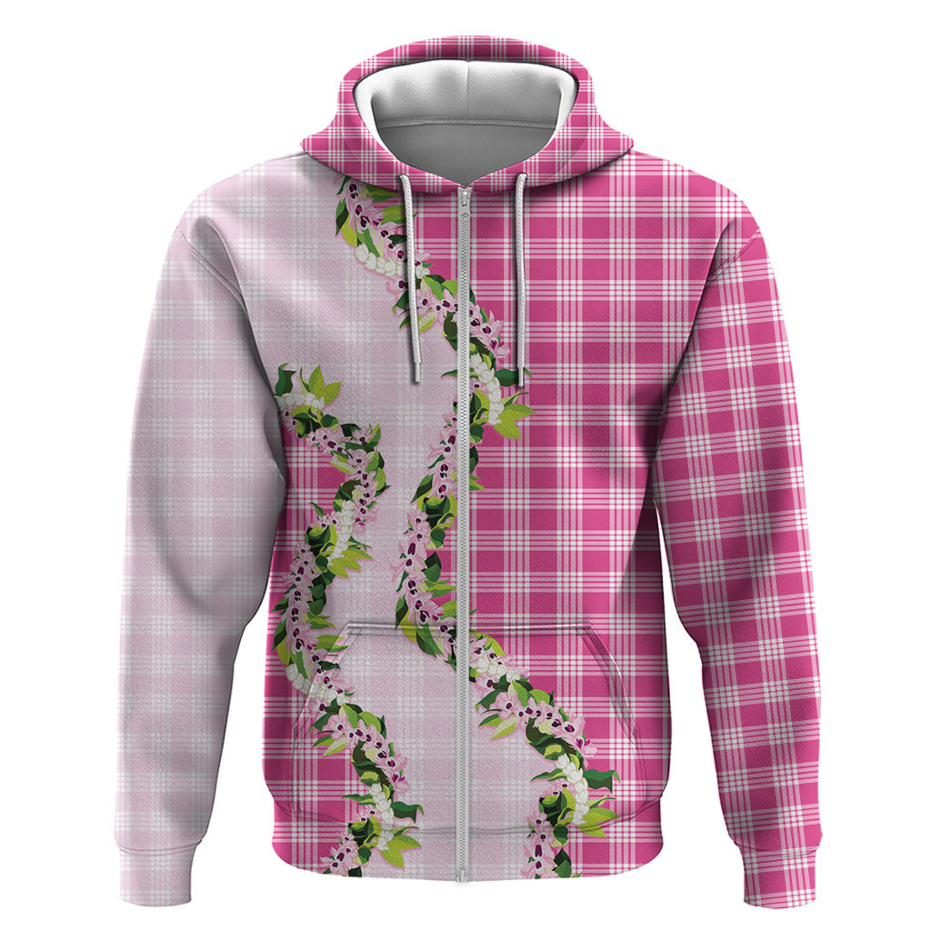 Pink Hawaii Palaka Zip Hoodie Maile Pikake Honohono Orchid Lei LT05 Zip Hoodie Pink - Polynesian Pride