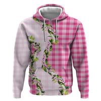 Pink Hawaii Palaka Zip Hoodie Maile Pikake Honohono Orchid Lei