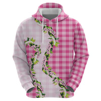 Pink Hawaii Palaka Zip Hoodie Maile Pikake Honohono Orchid Lei