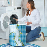 Blue Hawaii Palaka Laundry Basket Maile Pikake Honohono Orchid Lei