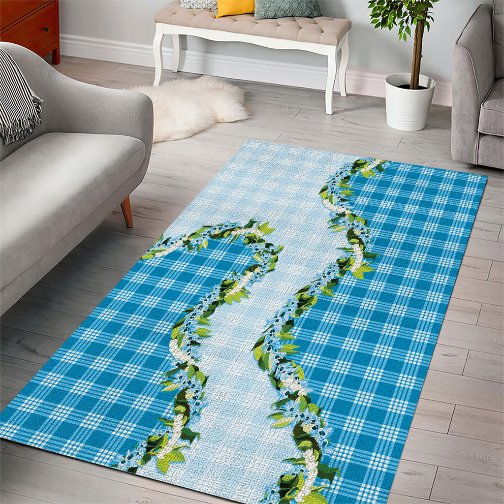 Blue Hawaii Palaka Area Rug Maile Pikake Honohono Orchid Lei