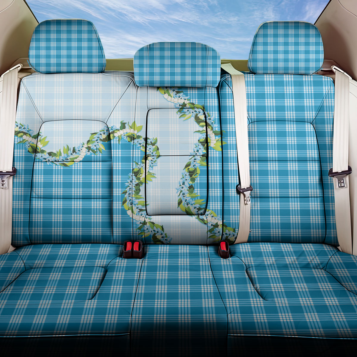 Blue Hawaii Palaka Back Car Seat Cover Maile Pikake Honohono Orchid Lei LT05 One Size Blue - Polynesian Pride