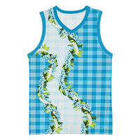 Blue Hawaii Palaka Basketball Jersey Maile Pikake Honohono Orchid Lei