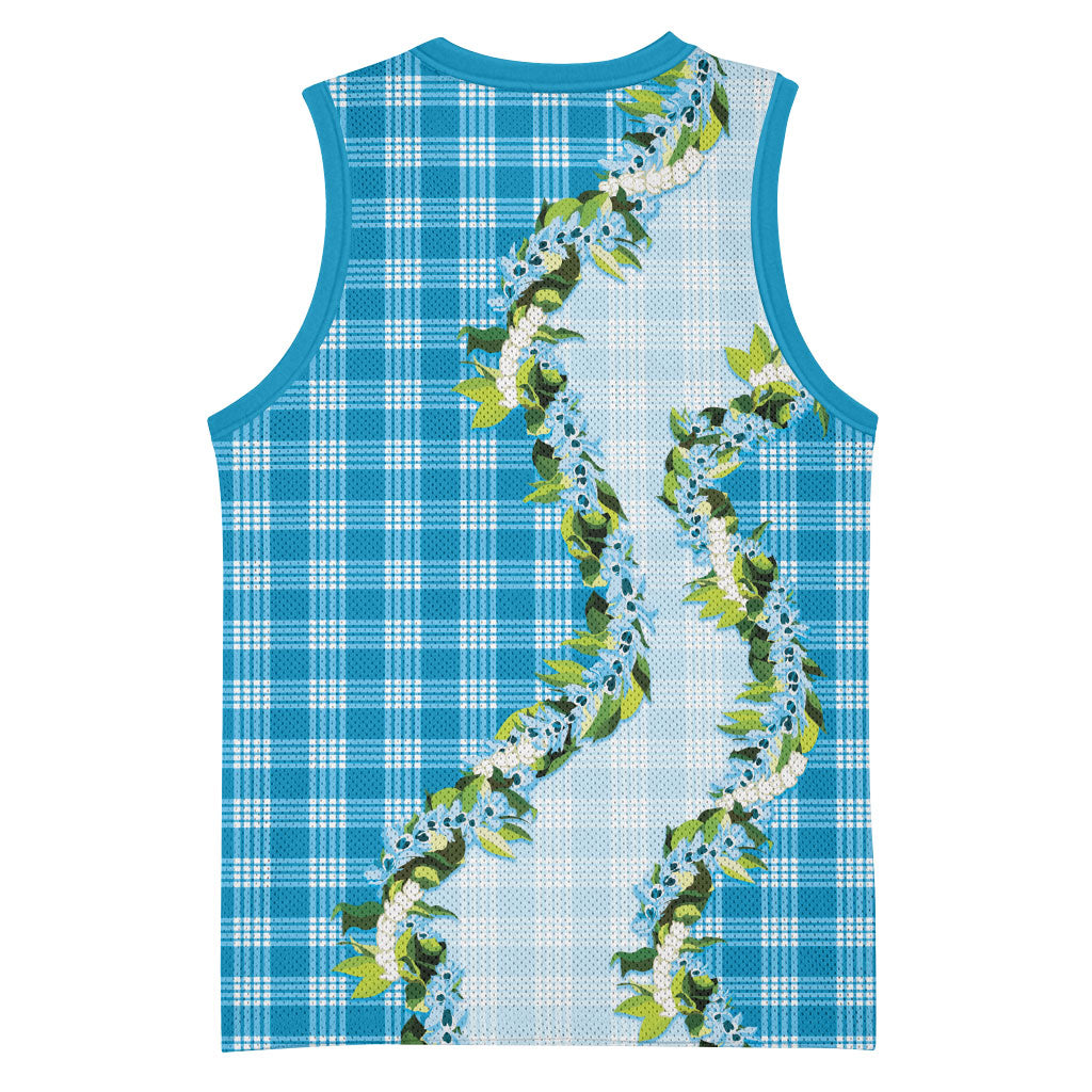 Blue Hawaii Palaka Basketball Jersey Maile Pikake Honohono Orchid Lei