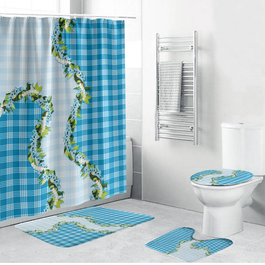 Blue Hawaii Palaka Bathroom Set Maile Pikake Honohono Orchid Lei