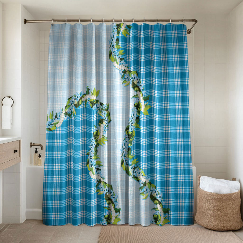 Blue Hawaii Palaka Bathroom Set Maile Pikake Honohono Orchid Lei