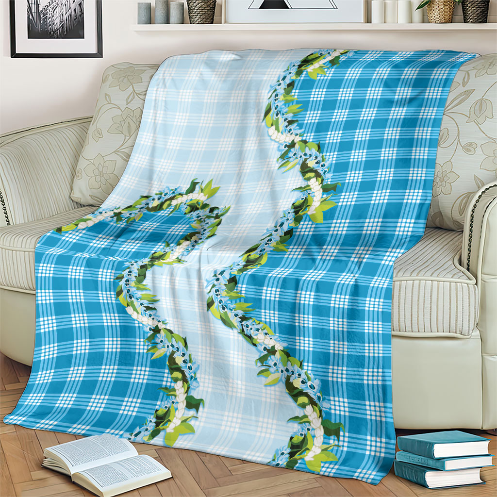 Blue Hawaii Palaka Blanket Maile Pikake Honohono Orchid Lei