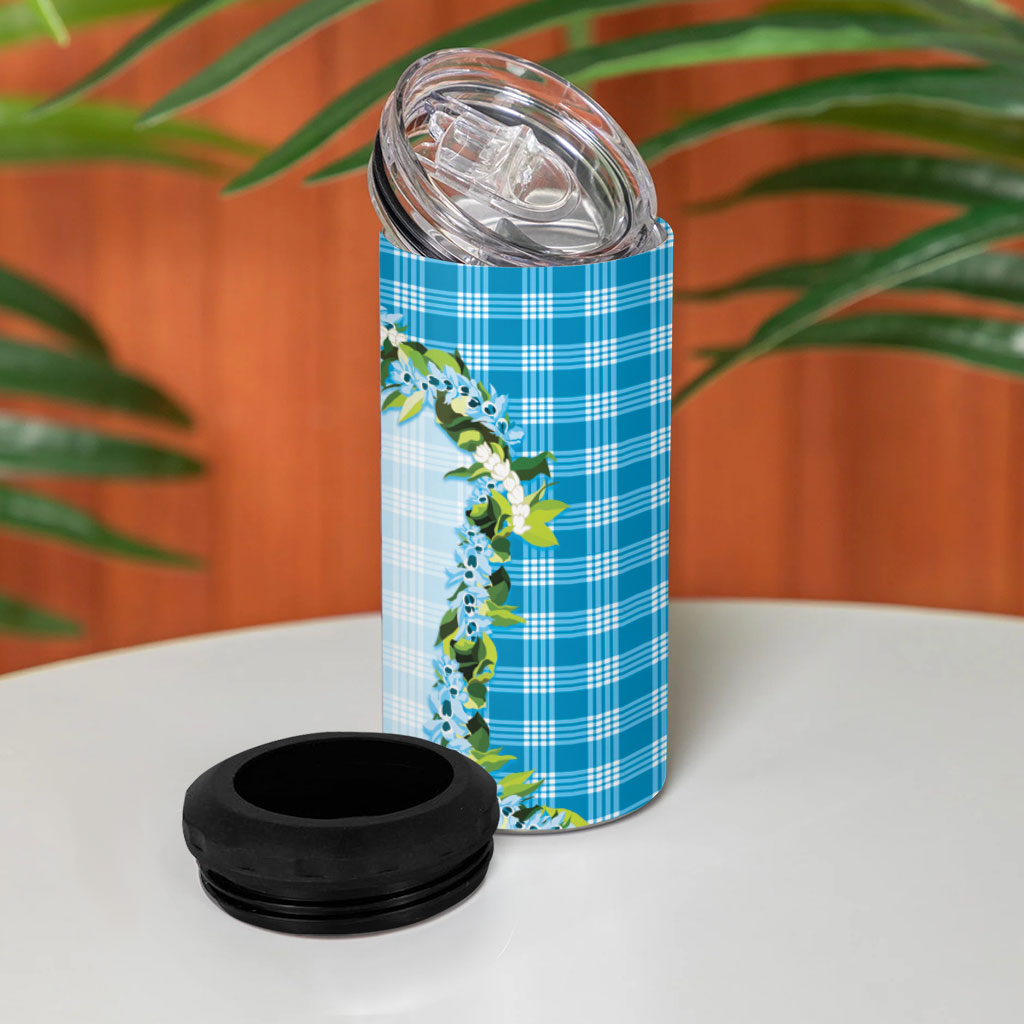 Blue Hawaii Palaka 4 in 1 Can Cooler Tumbler Maile Pikake Honohono Orchid Lei