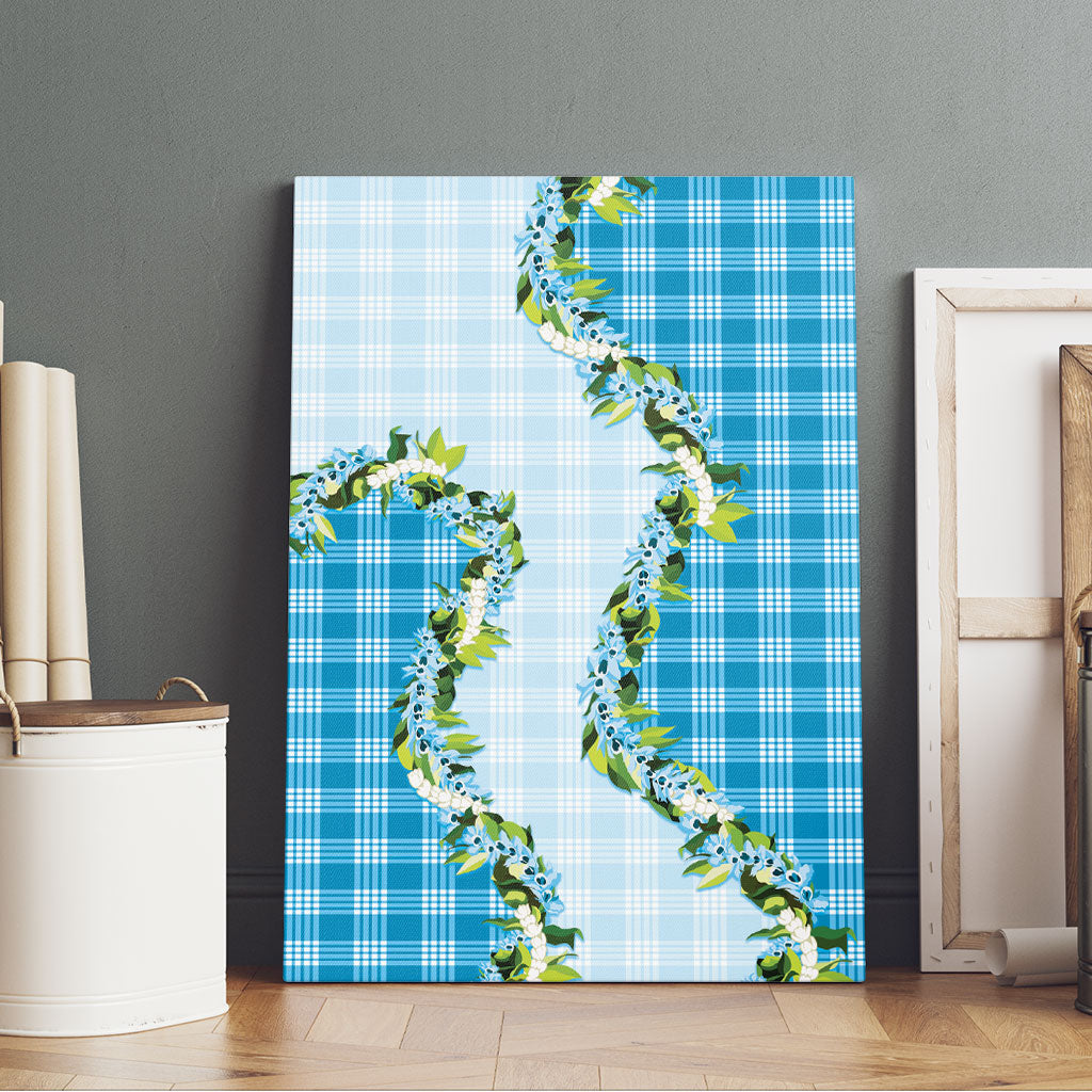 Blue Hawaii Palaka Canvas Wall Art Maile Pikake Honohono Orchid Lei