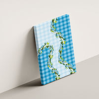 Blue Hawaii Palaka Canvas Wall Art Maile Pikake Honohono Orchid Lei