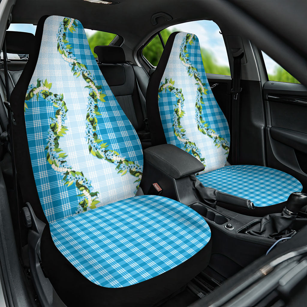 Blue Hawaii Palaka Car Seat Cover Maile Pikake Honohono Orchid Lei