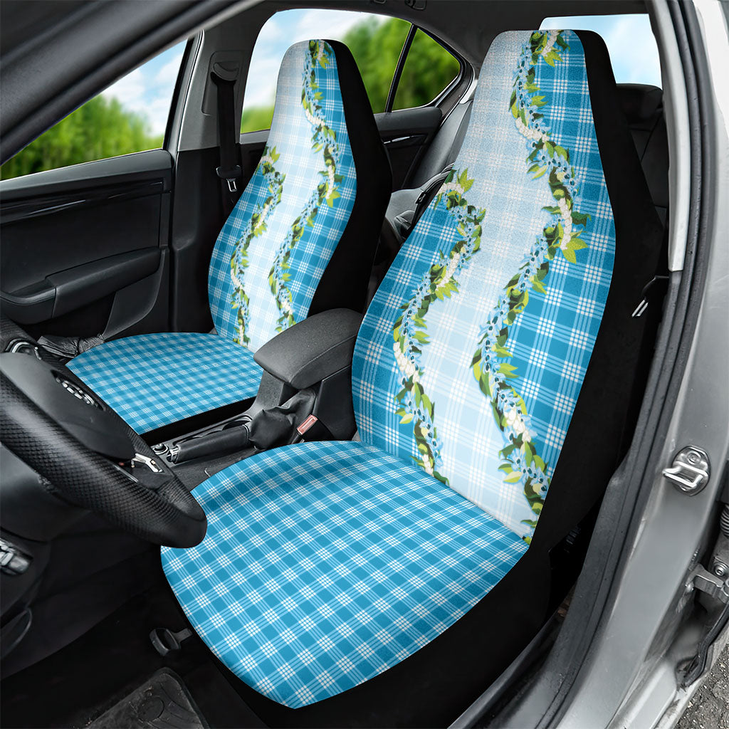 Blue Hawaii Palaka Car Seat Cover Maile Pikake Honohono Orchid Lei