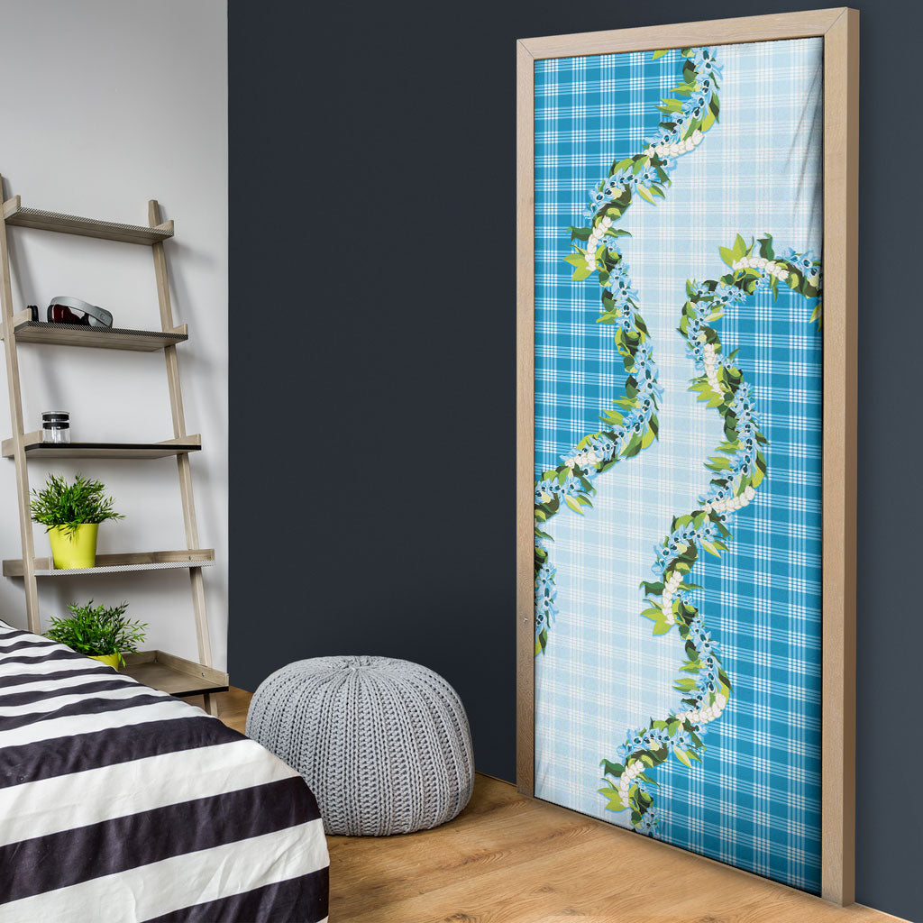 Blue Hawaii Palaka Door Cover Maile Pikake Honohono Orchid Lei