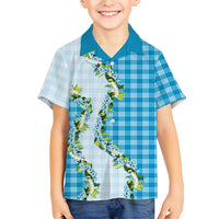 Blue Hawaii Palaka Family Matching Mermaid Dress and Hawaiian Shirt Maile Pikake Honohono Orchid Lei