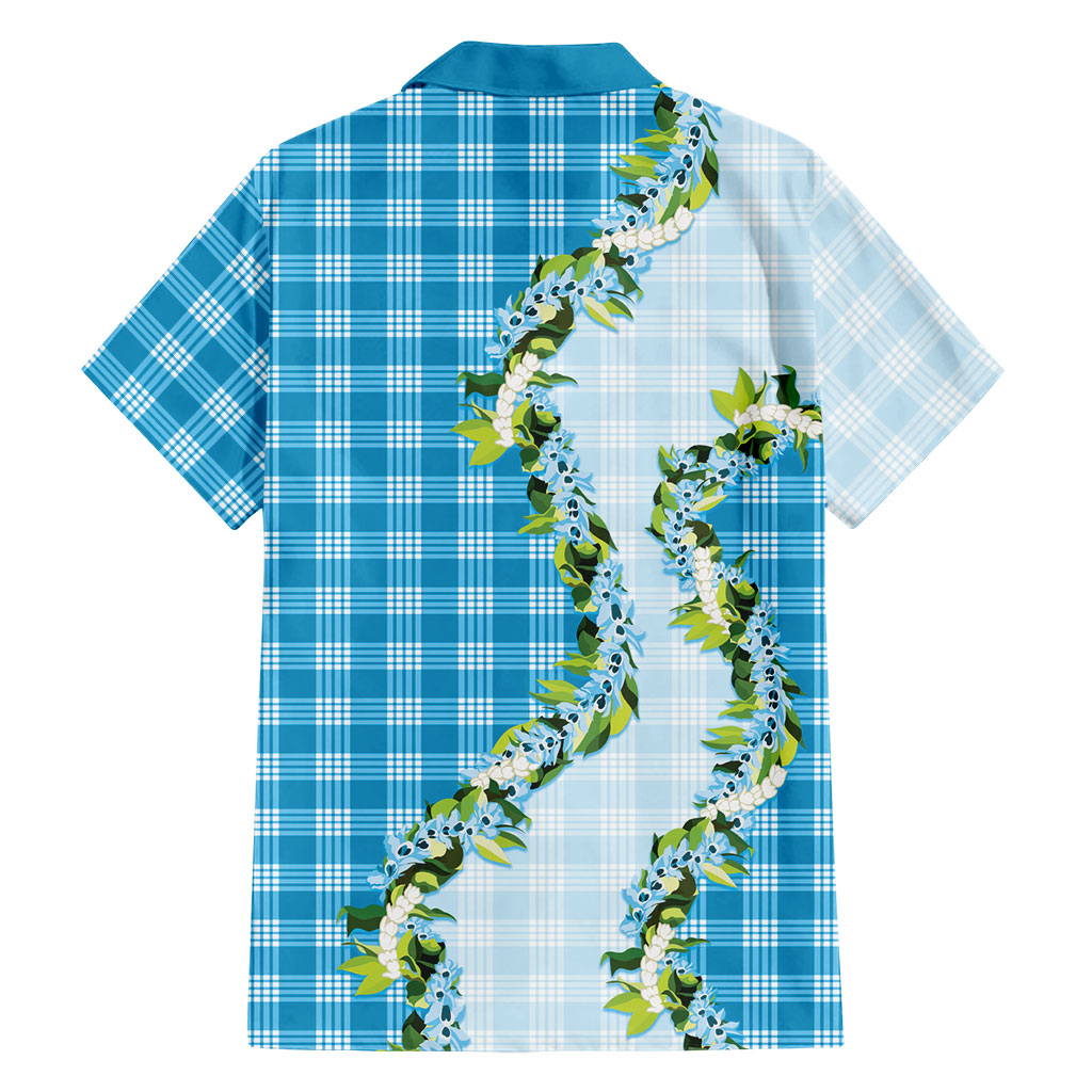 Blue Hawaii Palaka Family Matching Short Sleeve Bodycon Dress and Hawaiian Shirt Maile Pikake Honohono Orchid Lei