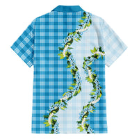 Blue Hawaii Palaka Family Matching Short Sleeve Bodycon Dress and Hawaiian Shirt Maile Pikake Honohono Orchid Lei