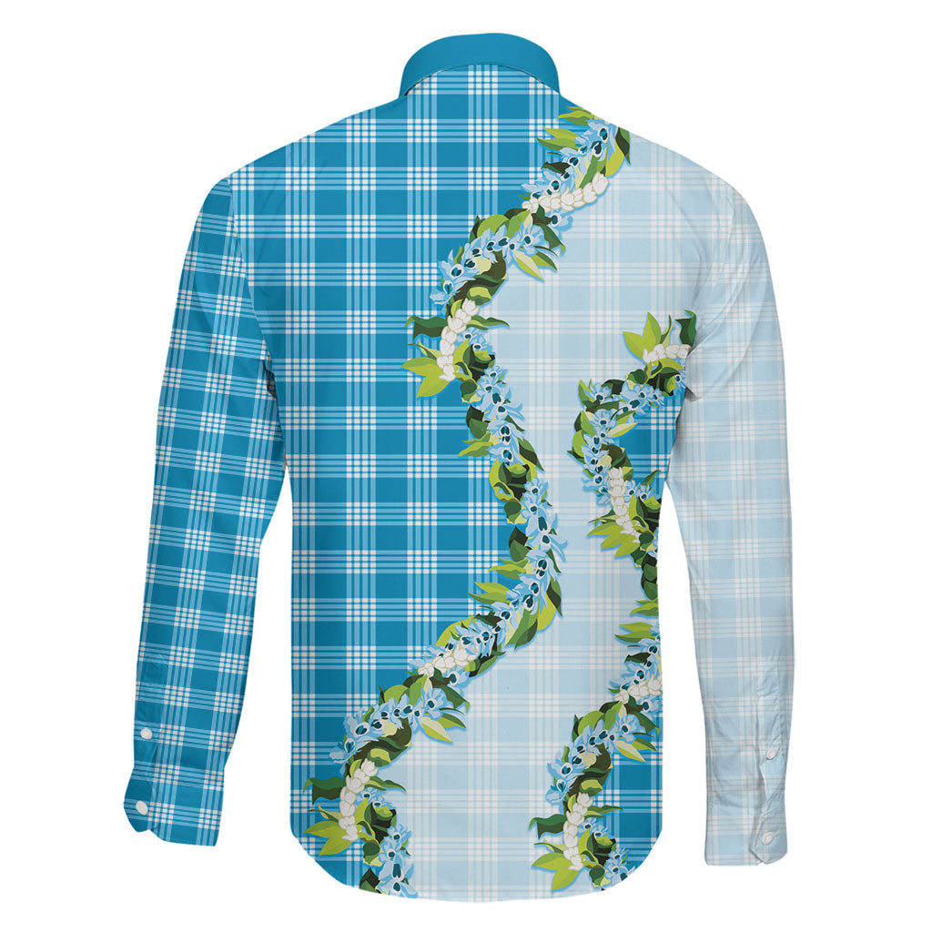 Blue Hawaii Palaka Family Matching Summer Maxi Dress and Hawaiian Shirt Maile Pikake Honohono Orchid Lei