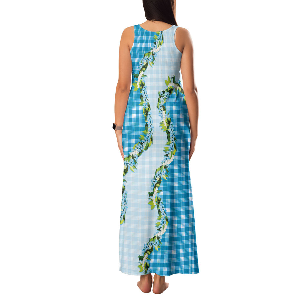 Blue Hawaii Palaka Family Matching Tank Maxi Dress and Hawaiian Shirt Maile Pikake Honohono Orchid Lei