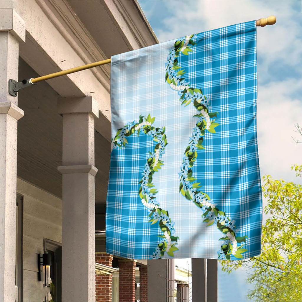 Blue Hawaii Palaka Garden Flag Maile Pikake Honohono Orchid Lei LT05 House Flag Blue - Polynesian Pride