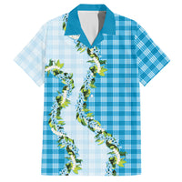 Blue Hawaii Palaka Hawaiian Shirt Maile Pikake Honohono Orchid Lei