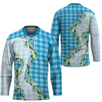 Blue Hawaii Palaka Hockey Jersey Maile Pikake Honohono Orchid Lei
