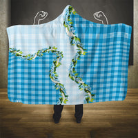 Blue Hawaii Palaka Hooded Blanket Maile Pikake Honohono Orchid Lei