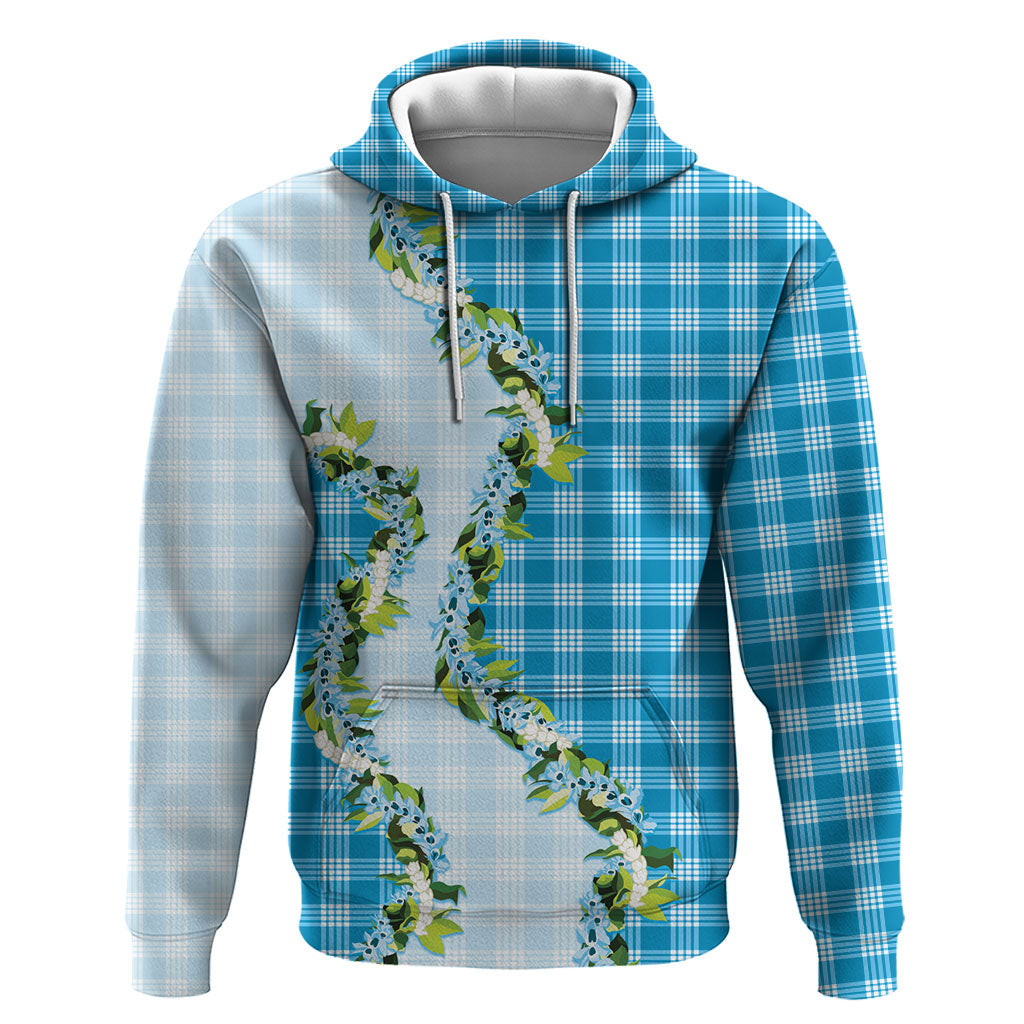 Blue Hawaii Palaka Hoodie Maile Pikake Honohono Orchid Lei LT05 Pullover Hoodie Blue - Polynesian Pride