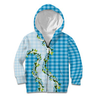 Blue Hawaii Palaka Kid Hoodie Maile Pikake Honohono Orchid Lei