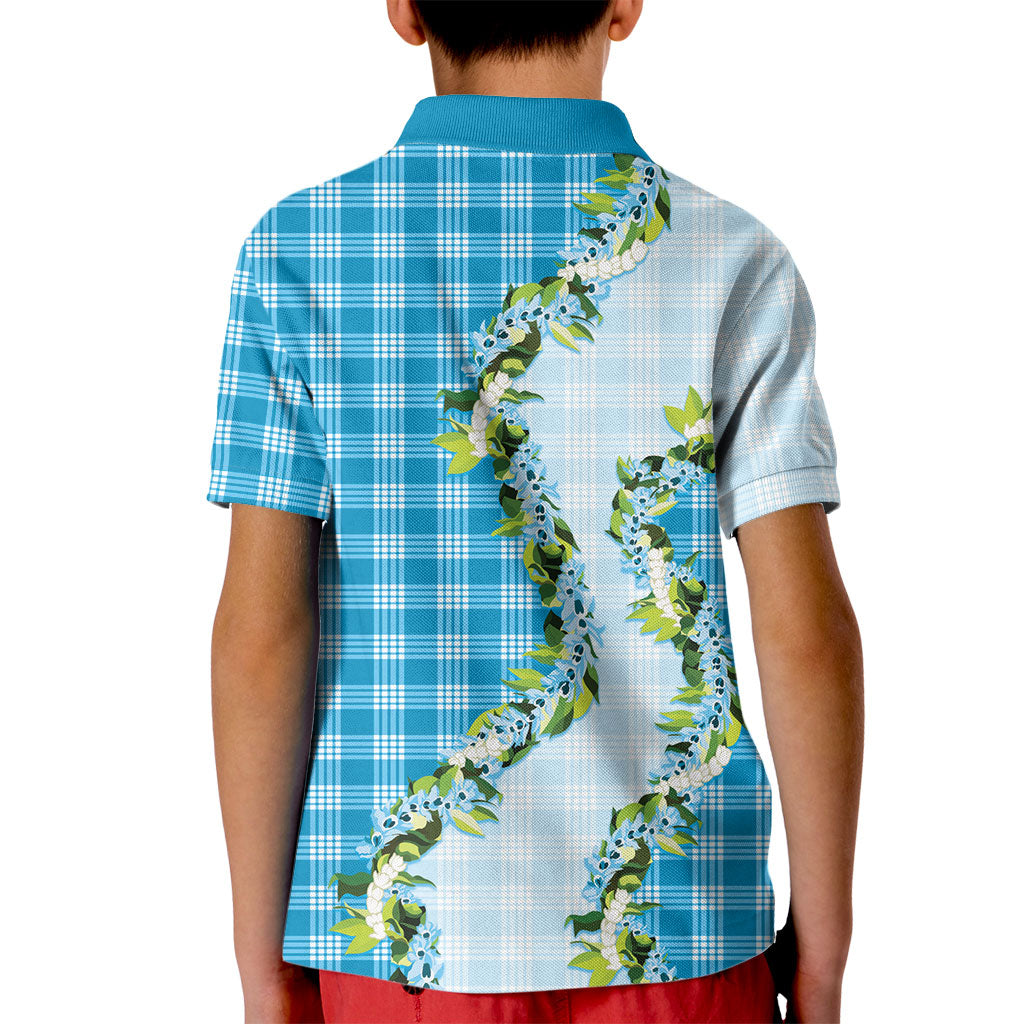 Blue Hawaii Palaka Kid Polo Shirt Maile Pikake Honohono Orchid Lei