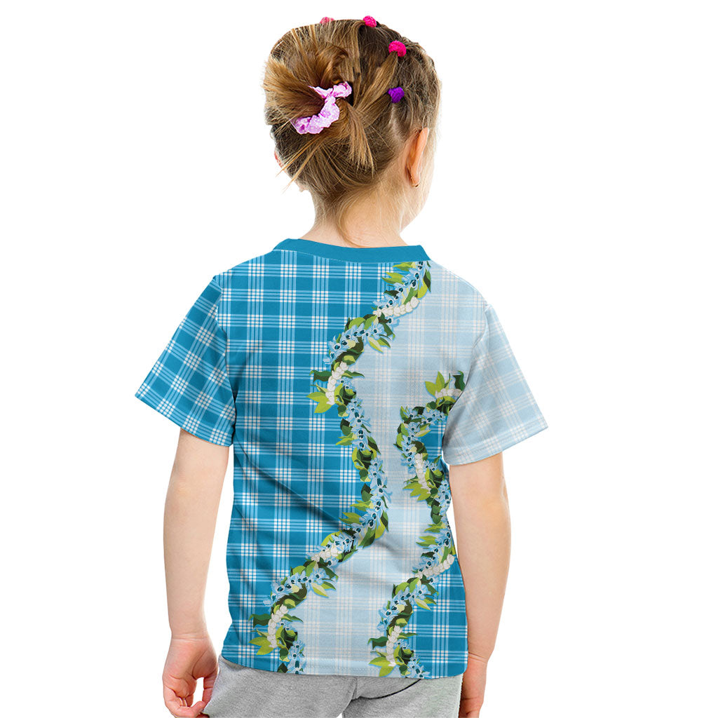 Blue Hawaii Palaka Kid T Shirt Maile Pikake Honohono Orchid Lei